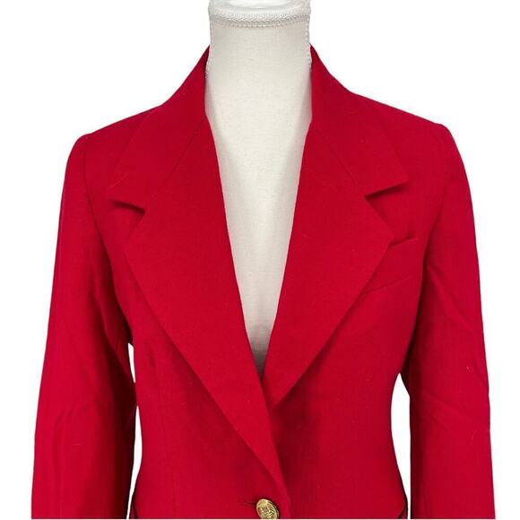 Vintage Alanni Donnybrook Red Wool Blazer Gold Button Front 4P Petite - Picture 2 of 10